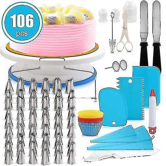 Kit de repostería de 106 Uds., plato giratorio para pasteles, clasificación de utensilios Diy para bolsillos, boquillas, etc.
