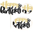 thumbnail image 3 of Adorno para Pastel Ephlyn Feliz Cumpleaños con Brillo Negro y Dorado, 3 of 7