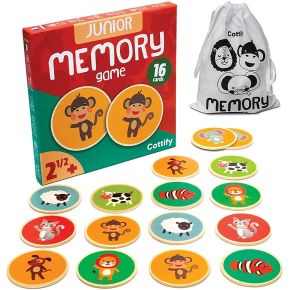 HTOOQWooden Memory Matching Game for Toddlers 2-4 Years, Durable and Safe, Memory Game for Toddlers 2-4 Years, Toddler Memory Game, Toddler Matching Game, Memory Games for Kids 3 and up, 16 Cards