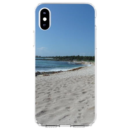 DistinctInk Clear Shockproof Hybrid Case for iPhone X / XS (5.8 Screen) - TPU Bumper Acrylic Back Tempered Glass Screen Protector - Beach Scene Akumal Mexico