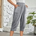 thumbnail image 4 of Cotton Linen Capris for Women Trendy Holiday Stylish Olyvenn Comfy Leisure Homewear Fashion Womens Casual Color Elastic Loose Pants Straight Wide Leg Trousers With Pocket Gray 8, 4 of 9