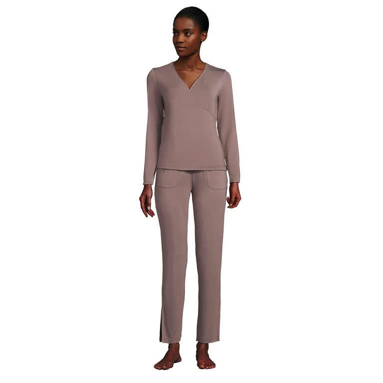 Lands End Women s Cooling 2 Piece Pajama Set Long Sleeve Crossover Top and Pants Walmart