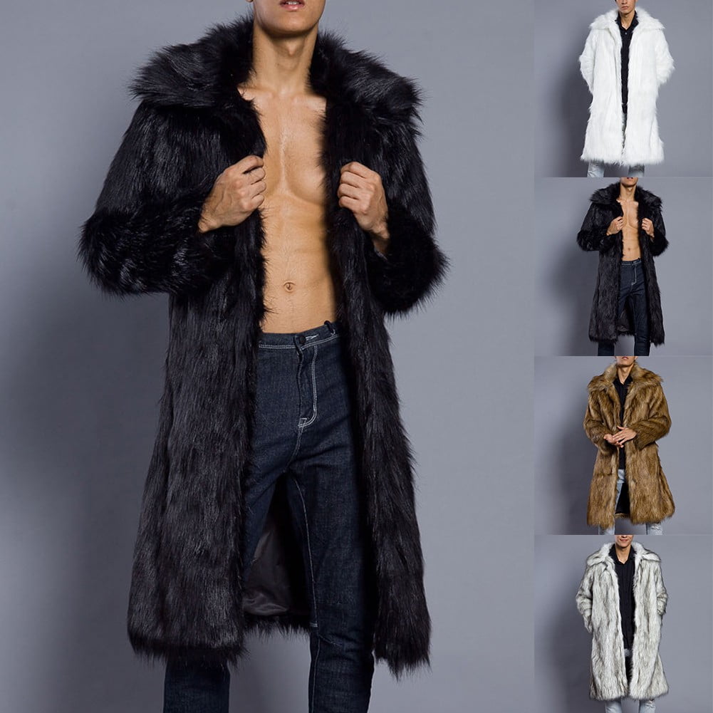 Old DIrd Men's Long Sleeve Fluffy Faux Fur Coat,Mens Winter Warm Faux Fur  Overcoat,Long Thicken Soft Jacket Outerwear (Small, Light Grey) at