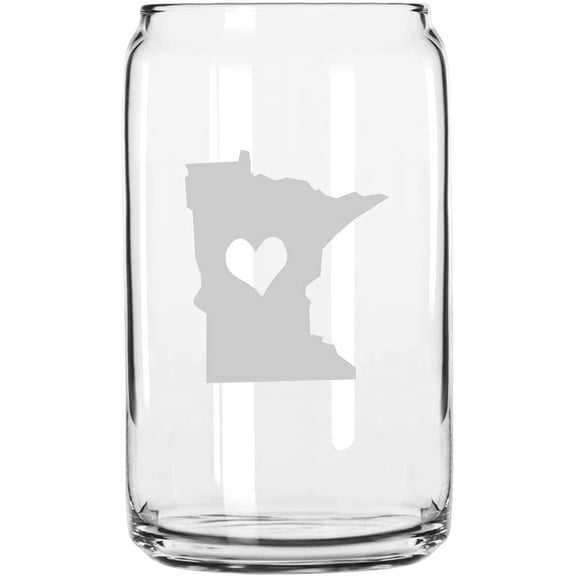 Minnesota Heart States Etched 16oz Libbey Can Glass