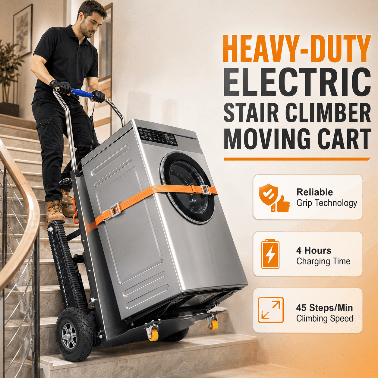 RXFSP Electric Stair Climbing Dolly - 661lb 600W Powered Hand Truck with Rubber Tracks | Heavy Duty Industrial Design (Black)