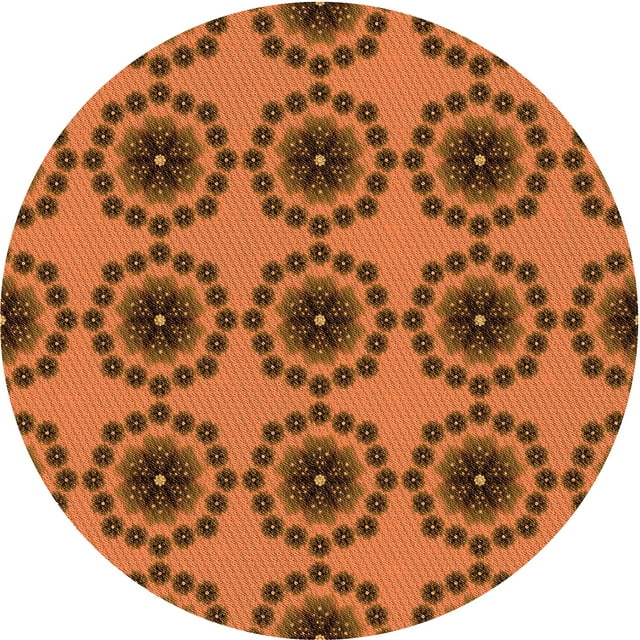 Ahgly Company Indoor Round Patterned Neon Orange Area Rugs, 8' Round