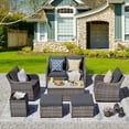 thumbnail image 4 of MEISSALIVVE 7-Piece Outdoor Wicker Patio Furniture Set, Rattan Sofa with Loveseat, 2 Swivel Rocker Chairs, 2 Ottomans & Coffee Table, Gray, 4 of 9