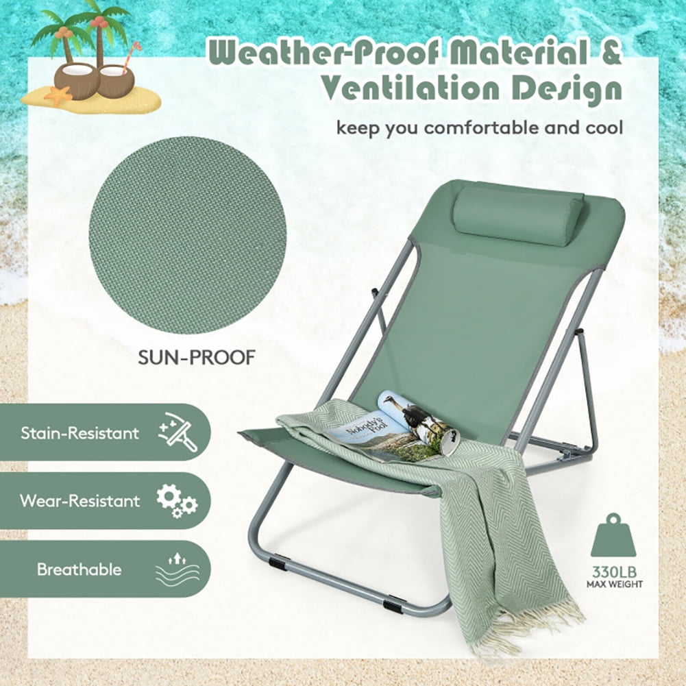 Aimee Lii Portable Beach Chair Set of 2 with Headrest, Outdoor Patio Furniture, Green Aimee Lii Portable Beach Chair Set of 2 with Headrest, Outdoor Patio Furniture, Green