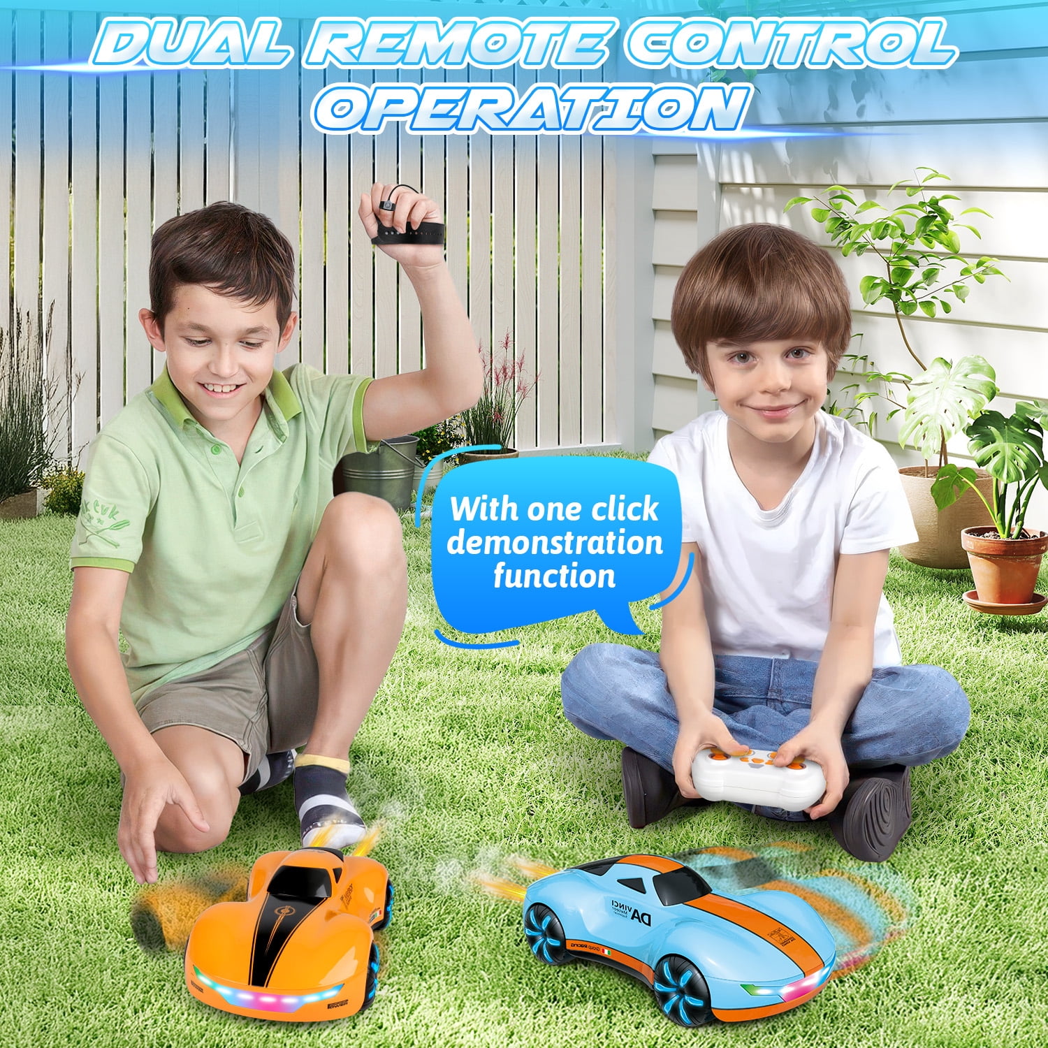 Huge Wave High Speed RC Car for Boys 4-12, 2.4GHz Drift Remote Control Car with Charging Station, Change Light, Dual Spray, 360° Rotate, Birthday Gifts for Kids, Blue