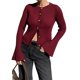 thumbnail image 2 of Suéter de Cuello Redondo Acanalado para Mujer, Camisa de Punto Acampanada de Larga con Botones y Abertura Frontal, Conjunto de Otoño Vino Tinto L, 2 of 7