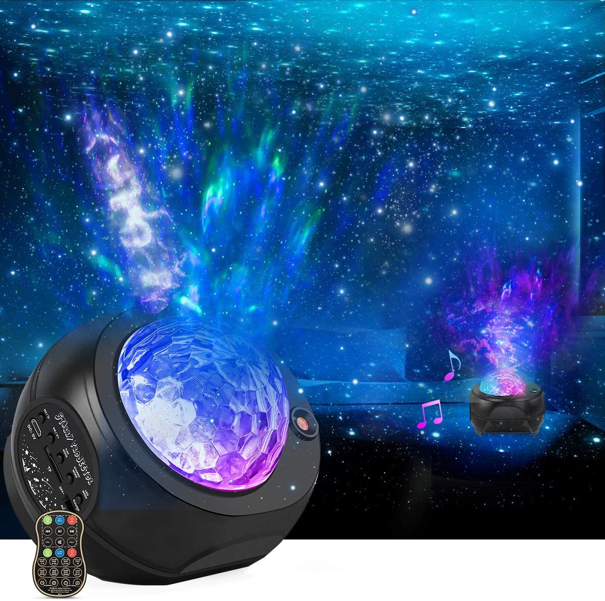 Timer，Touch，Voice Control Night Light Projector with Smart Control 3 in 1 Galaxy Projector with Nebula Star Projector Moon Projector Lights for Bedroom black Ocean Wave Projector with Bluetooth Speaker 