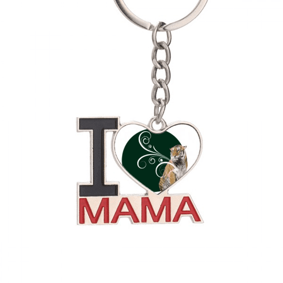 Feline Tigers Fierce Patterns Keychain Metal Keyring Holder Love MAMA Mother