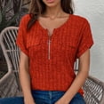 thumbnail image 4 of TKLPEHG Dressy Tops for Women V-Neck Zipper Shirt Fashion Leisure Lightweight Solid Color Graphic Tee Regular Western Outfit for Women Short Sleeve Blouses Blouses (Orange,S), 4 of 8
