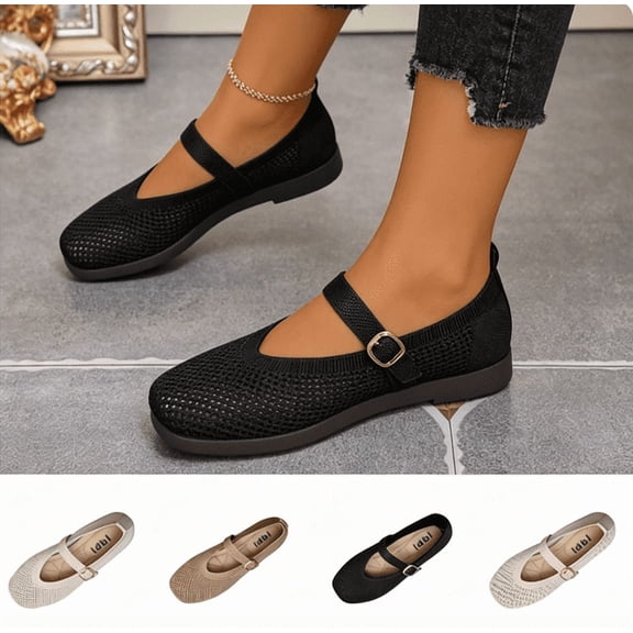 Women's Barefoot Mary Jane Flats - Wide Toe Box & Square Toe Mesh Knit Ballet Flat Shoes, Comfortable Dressy Casual Soft Soled Shoes Coffee 8.5(41)