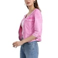 thumbnail image 4 of INSPIRE CHIC Mother's Day Women's Denim Jackets Collarless 3/4 Sleeves Crop Jean Cardigan Jackets Hot Pink XL, 4 of 6