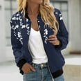 thumbnail image 2 of Lcziwo Women's Plus Size Bomber Jacket Casual Trendy 2025 Lightweight Jackets Long Sleeve Crew Neck Windbreaker Floral Print Zip Up Coats with Pockets Navy,XXXXL, 2 of 5