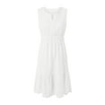 thumbnail image 6 of vigerkar Women's Summer Sleeveless Mini Dress V Neck Hollow Out Eyelet High Waist A Line Swing Short Party Dresses White, S, 6 of 7