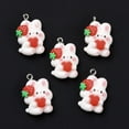 thumbnail image 2 of 50pcs Resin Pendants with Platinum Iron Findings Cute Rabbit with Strawberry White 26.5x17.5x7.5mm Hole: 2mm, 2 of 4