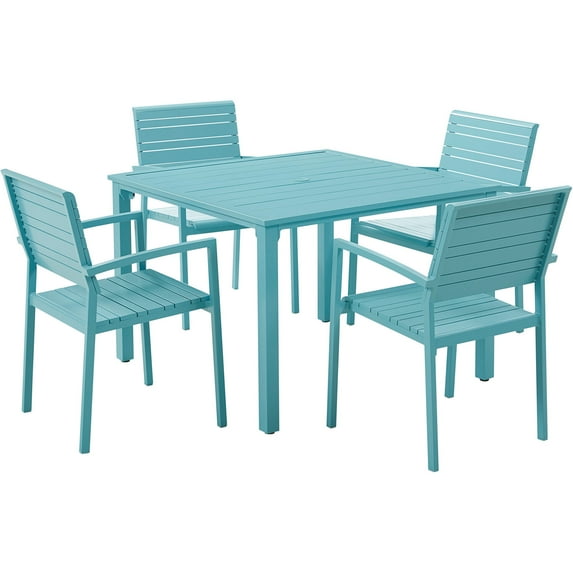 Mod Furniture Luna 5-Piece Modern Outdoor Patio Furniture Dining Set with All-Weather Aluminum Frames, 4 Slat Dining Chairs and 41" Square Slat Table - LUNADN5PCST-CR