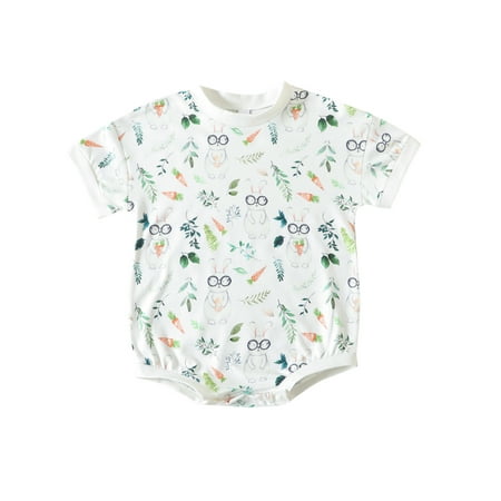 

Baby Boys Girls Easter Romper Short Sleeve Bunny Print Bodysuit Newborn Clothes