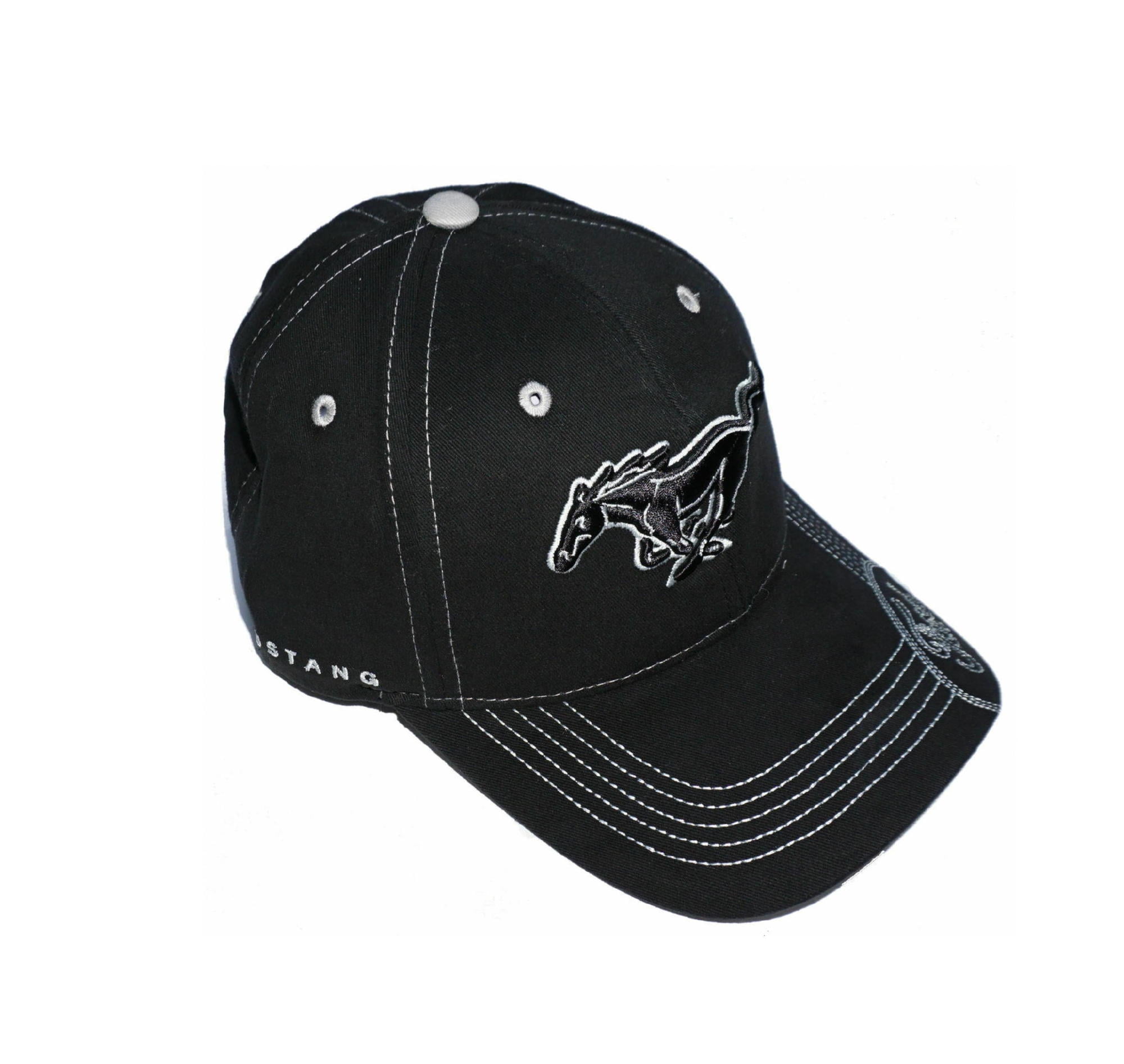 Ford Mustang Running Horse Logo with Ford Oval on Bill Black Baseball Hat