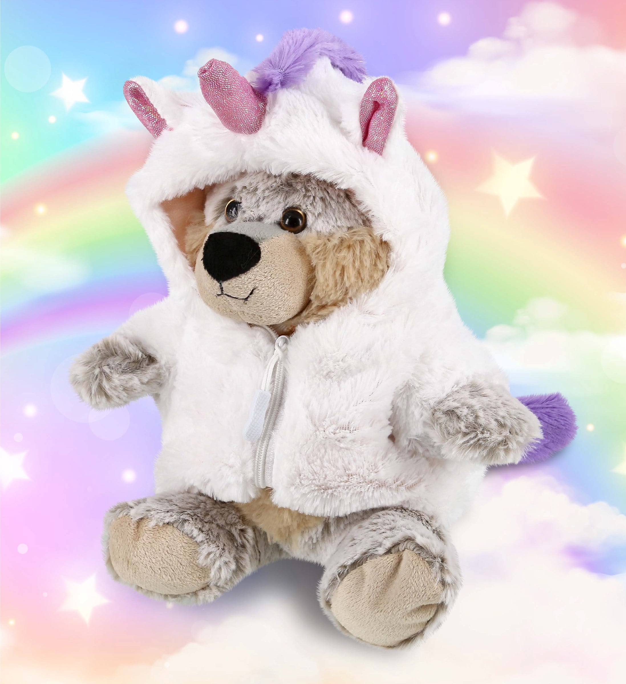 DolliBu Sitting Wolf Unicorn Plush Stuffed Animal Toy - Super Soft Wolfcorn Dress Up with Removable Plush Unicorn Outfit, Cute Fantasy Wildlife Gift - 9 Inch