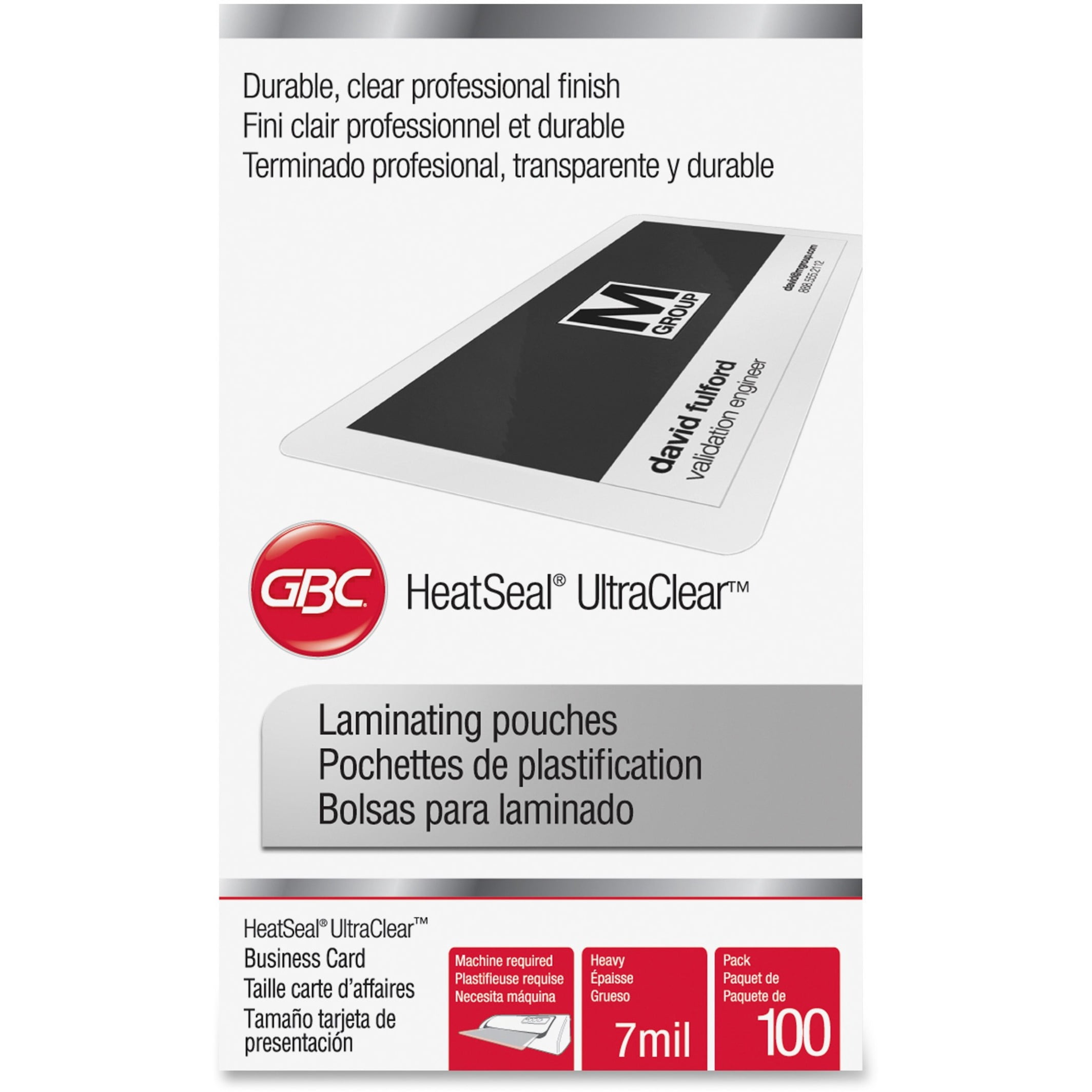 3300371 GBC HeatSeal Laminating Pouches, 7 mil, 2 3/16 x 3 11/16, Business Card Size, 100