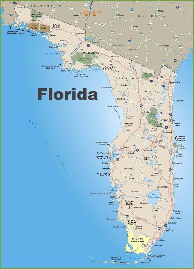 Florida Road Map State Miami Gators Orlando-20 Inch By 30 Inch 