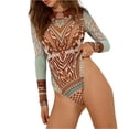 thumbnail image 2 of JoveMarine Women's Bohemian Printed One-Piece Swimsuit Fashion Tight-Fit Monokini with V-Neck for Retro Beach Vacation and Pool Holiday Brown 2XL, 2 of 8