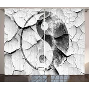 Ying Yang Curtains 2 Panels Set, Grunge Cracked Yin Yang Sign on the Wall Graphic Art Union Asian Zen Design, Window Drapes for Living Room Bedroom, 108W X 63L Inches, Black and White, by Ambesonne