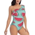 thumbnail image 3 of Uemuo Watermelon Print Women's One Piece Swimsuit Asymmetrical Neck Bathing Suit One Shoulder Side Cutout Ruffle Swimwear-Medium, 3 of 6