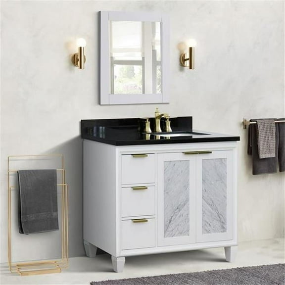 Bellaterra Home  43 in. Single Rectangle Sink Vanity with Galaxy Granite Top, White & Black - Right Door & Sink