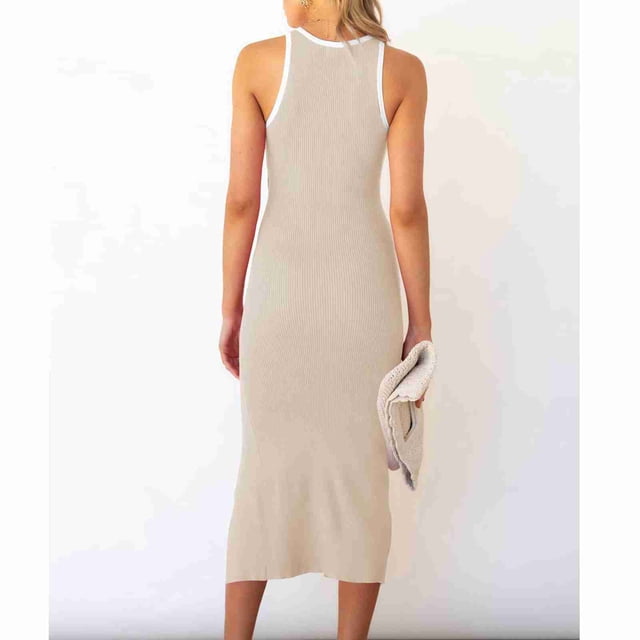 Vestido sin mangas con aberturas, vestido sin mangas para mujer, vestido ajustado con corte en la cintura, vestido cruzado en la cadera sin mangas, diseño aerodinámico