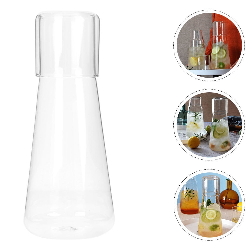 Convenient Glass Bottle Bedside Desktop Water Carafe Transparent Water Jug with Cup, Size: 23.2X9.8CM