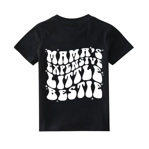 Gibobby Camisa Vaquera pequeños Bebés Niñas Mama's Expensive Little Besties Camisa de manga corta con estampado de letras Mini camiseta divertida de Mama Camiseta de moda(Negro, 3-4 Años)