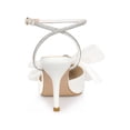 thumbnail image 2 of BLISSFUL STEP Rhinestone Mesh Bow Slingback Stiletto Heel Pumps for Women White 6, 2 of 6