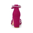 thumbnail image 2 of BLISSFUL STEP Women's Shoes Rhinestone Crisscross Strappy Block Heel Faux Suede Ankle Buckle Sandals Hot Pink 8, 2 of 7