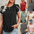 thumbnail image 7 of Ichuanyi Allover Print Petal Sleeve Blouse for Women Juniors Summer Wave Point Short Sleeve Tees T-Shirt Casual Round Neck Tops, 7 of 7
