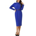 thumbnail image 2 of INSPIRE CHIC Work Sheath Dress for Women's Stand Collar Bodycon Career Dress M Royal Blue, 2 of 5