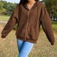 thumbnail image 4 of Chaqueta Sudadera básica para mujer, corte holgado, con capucha, estilo informal, con cremallera, ropa de calle, traje Cgtredaw Café M para Mujer, 4 of 6