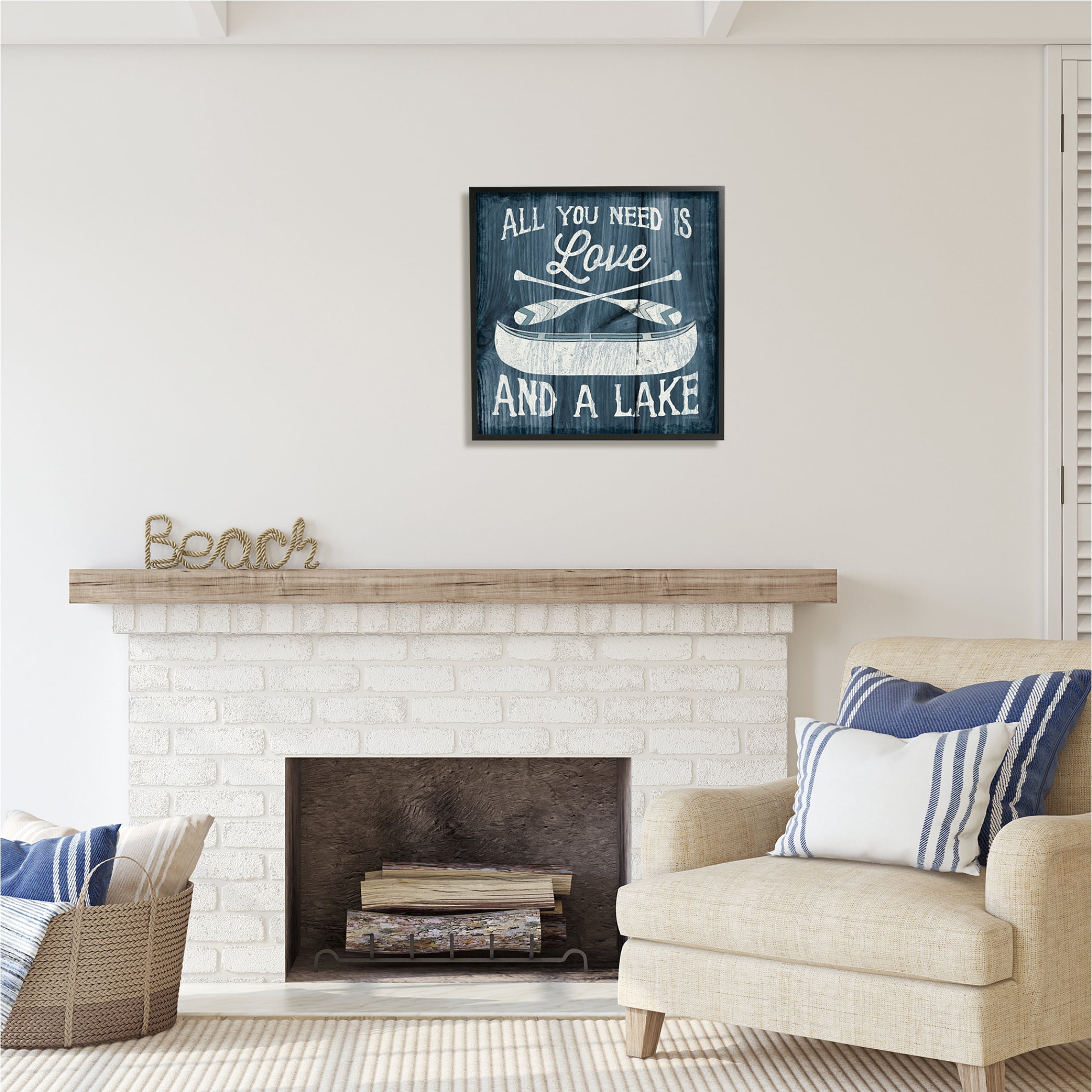 Stupell Industries Love & Lake Phrase Transportation Painting Black Framed Art Print Wall Art, 24 x 24