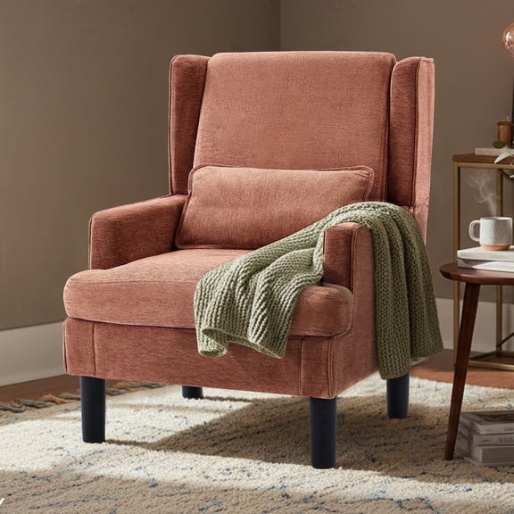 Accent Chair for Living Room Chairs Upholstered Oversized Reading Chair Armchair Accent Chairs for Living Room Chair with High Back and Wood Legs, Arm Chair Comfy Chair for Bedroom(Orange red)