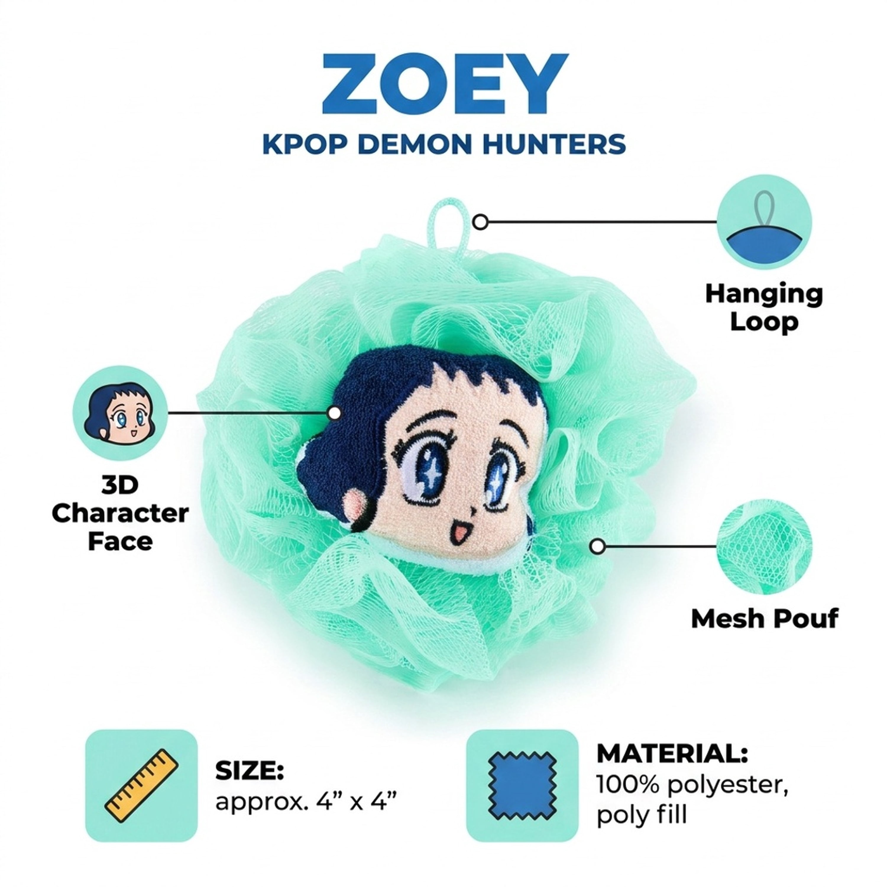 K-Pop Demon Hunters Zoey 3D Loofah, Navy, Netflix