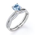 thumbnail image 4 of JeenMata Four-Prong Setting 1.5 Round Cut Bright Blue Created Aquamarine and Moissanite Pave Infinity Twisted Band Bridal Set in 18K White Gold Plating over Silver, 4 of 6