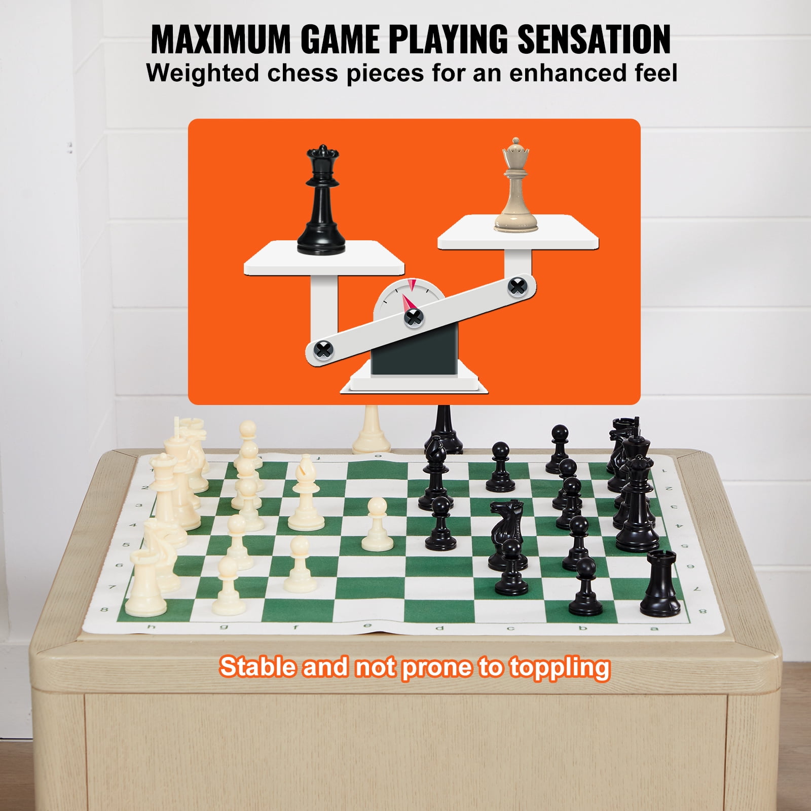 KFFKFF Tournament Chess Board Set, 20" Foldable Portable Silicone Chess Game Gift