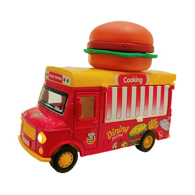 Coches fundidos a presión, juguetes con música y luces, coloridos, con puertas que se abren, vehículos de juguete de aleación para niños, recuerdos de Hamburguesa