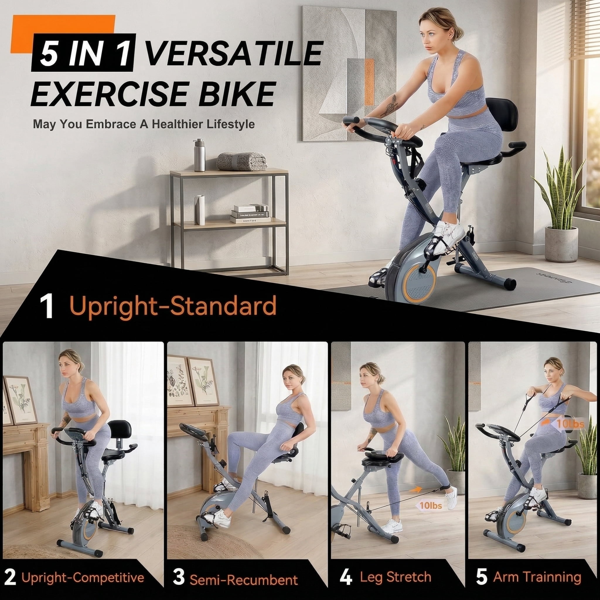 USLIM 5-in-1Exercise Bike, Precision Magnetic Stationary Cycling Bike, 300 lb Capacity