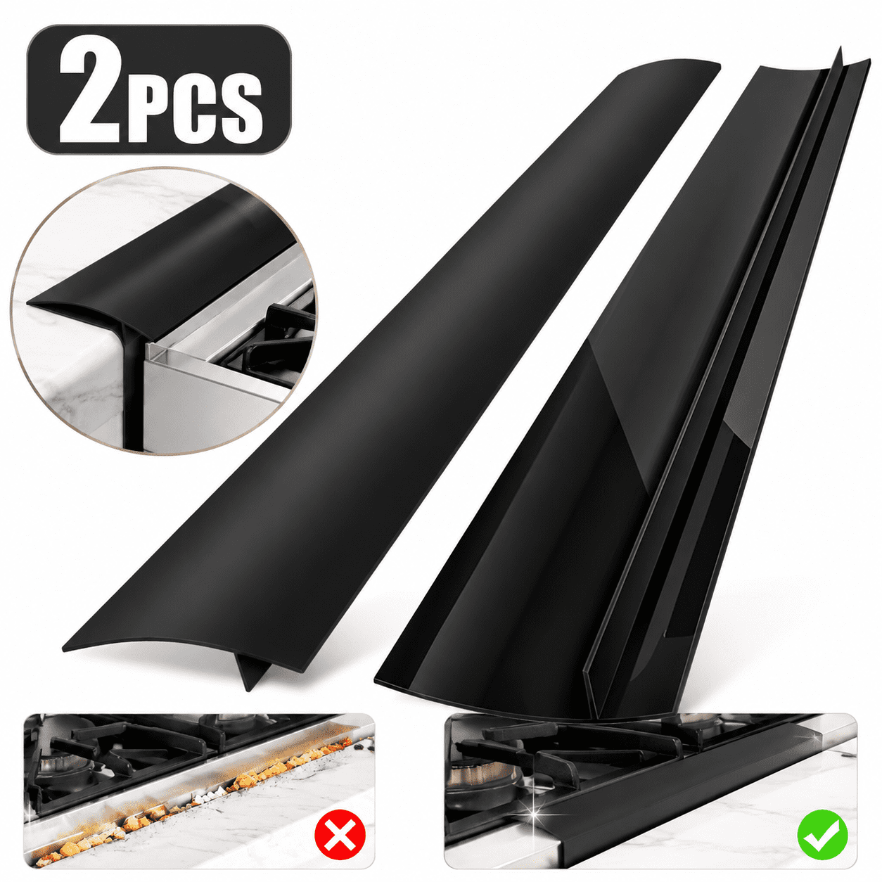 Genreen Stove Gap Covers (2 pack), Easy to Clean Gap Fillers Between Counters and Stovetops, Oven, Washer，Furniture Easy to Install Heat Resistant, Black 25 Inches