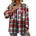 thumbnail image 2 of Black and Friday Clothing Sales Idoravan Plaid Shirts for Women Winter Jacket Clearance Fashion Women Plaid Printing Cardigan Button Coat Blouse Outwear Shirts Outwear Red S, 2 of 4