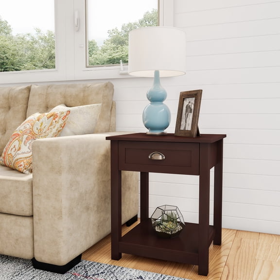 Lavish Home 23-inch Classic Wooden End Table with Storage Drawer and Shelf (Brown)